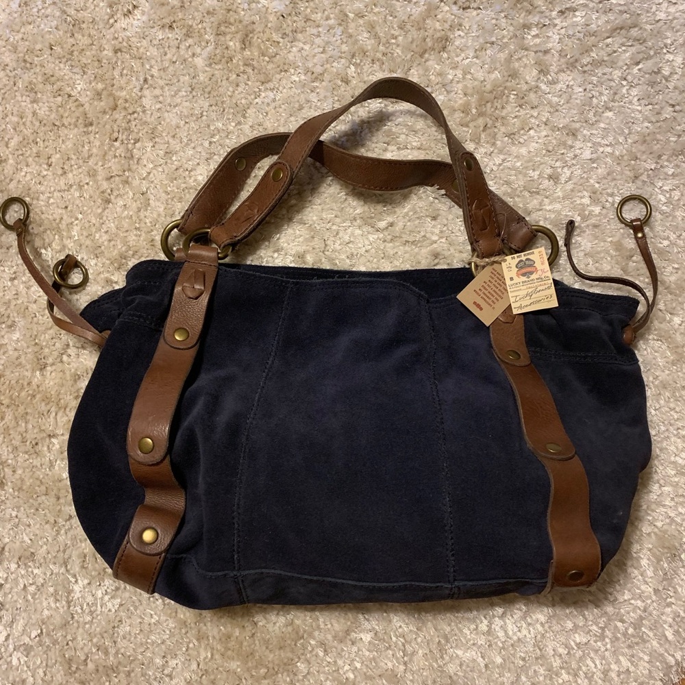 BRAND NEW NAVY SUEDE LUCKY BRAND BAG